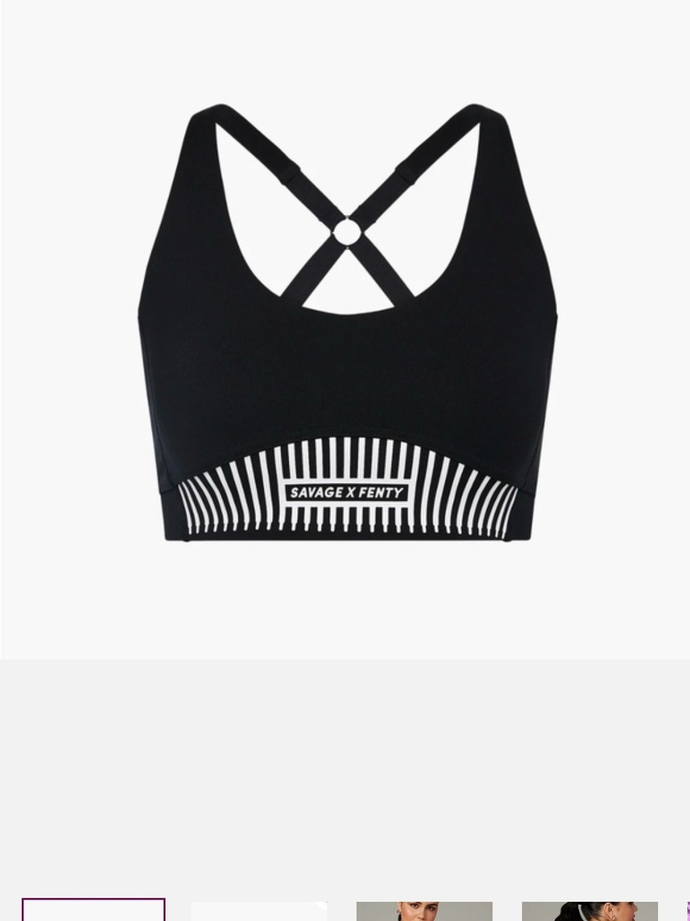 Savage X Fenty Black Sports Bra with White Striped Band